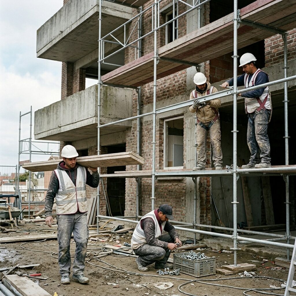 Équipe Valoprim sur un chantier d'échafaudage
