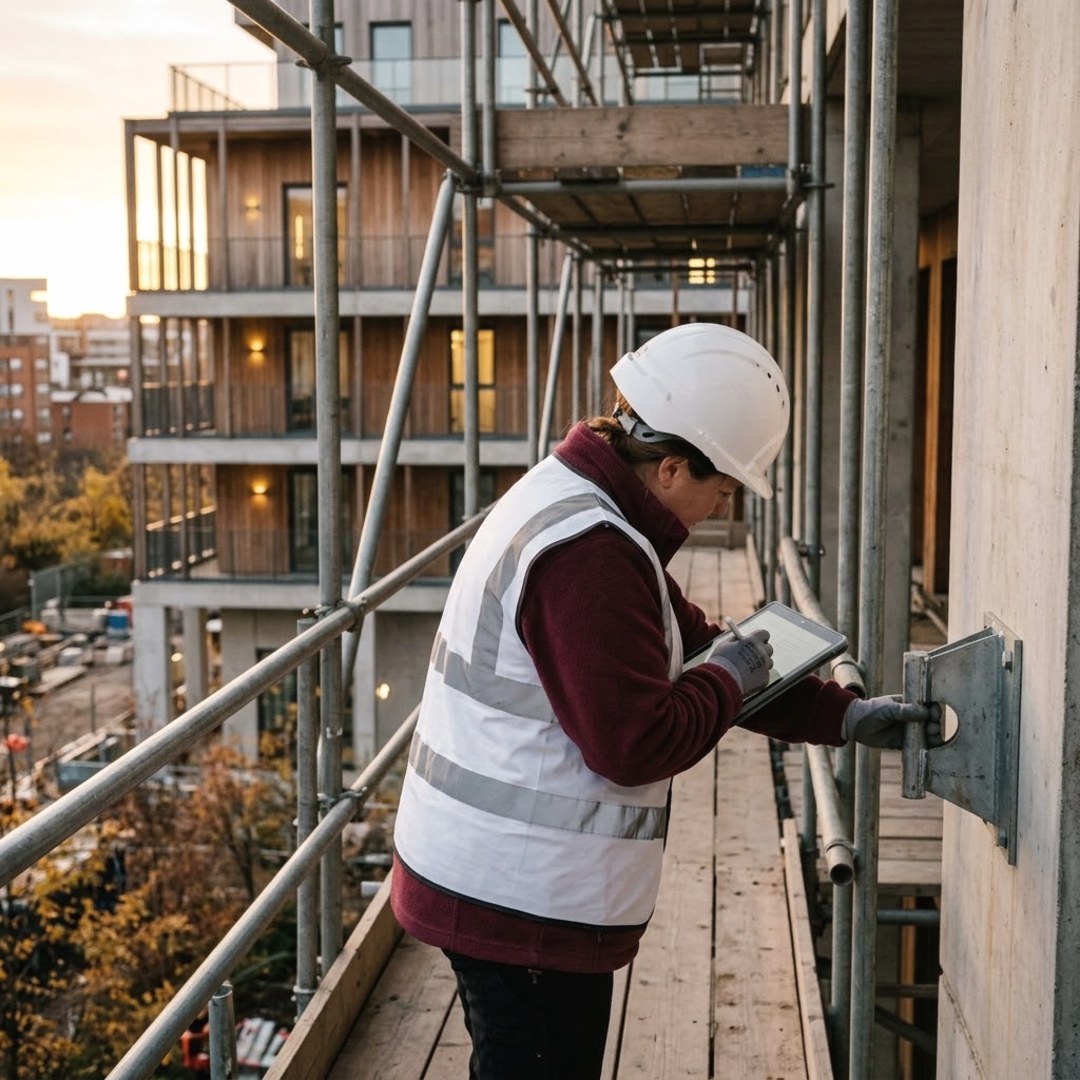 Contrôle d'un échafaudage lors d'une visite de maintenance
