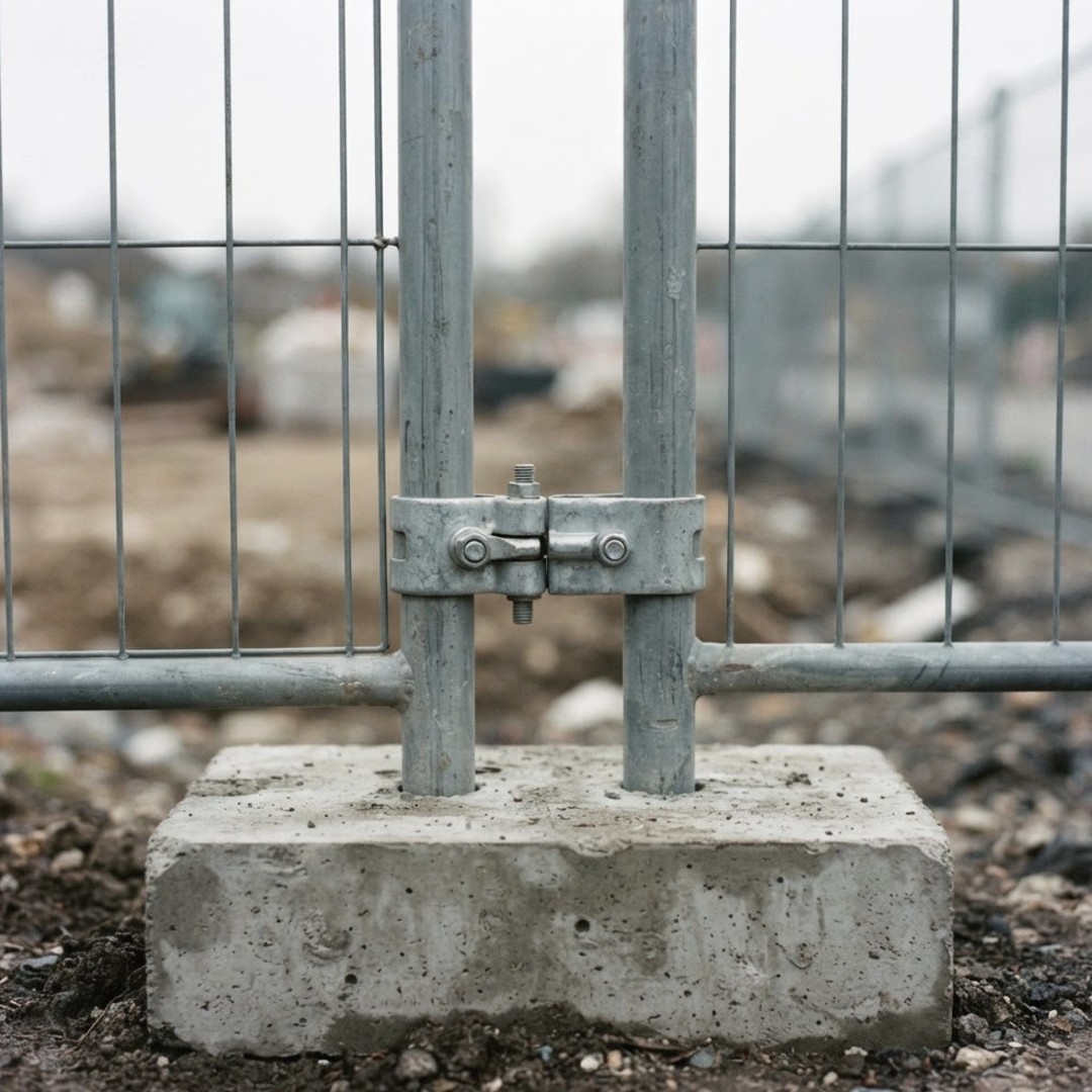 Assemblage de deux panneaux de clôture de chantier