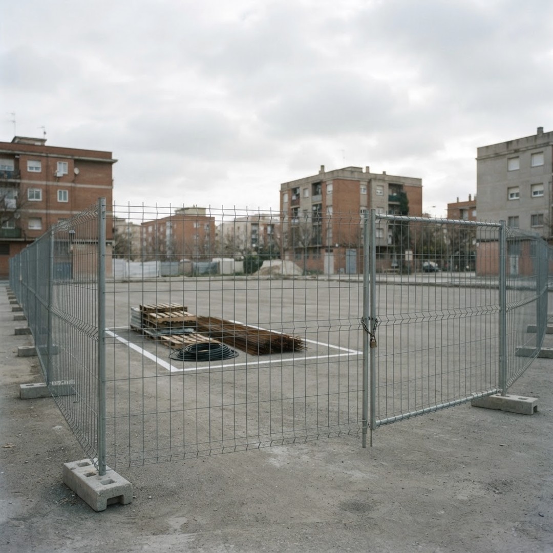 Zone de chantier clôturée et préparée avant les travaux