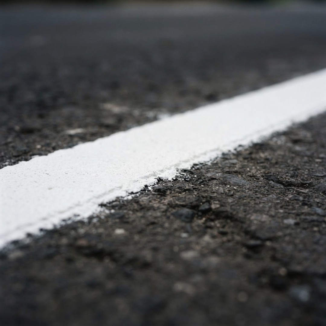 Ligne de marquage blanche fraîchement peinte