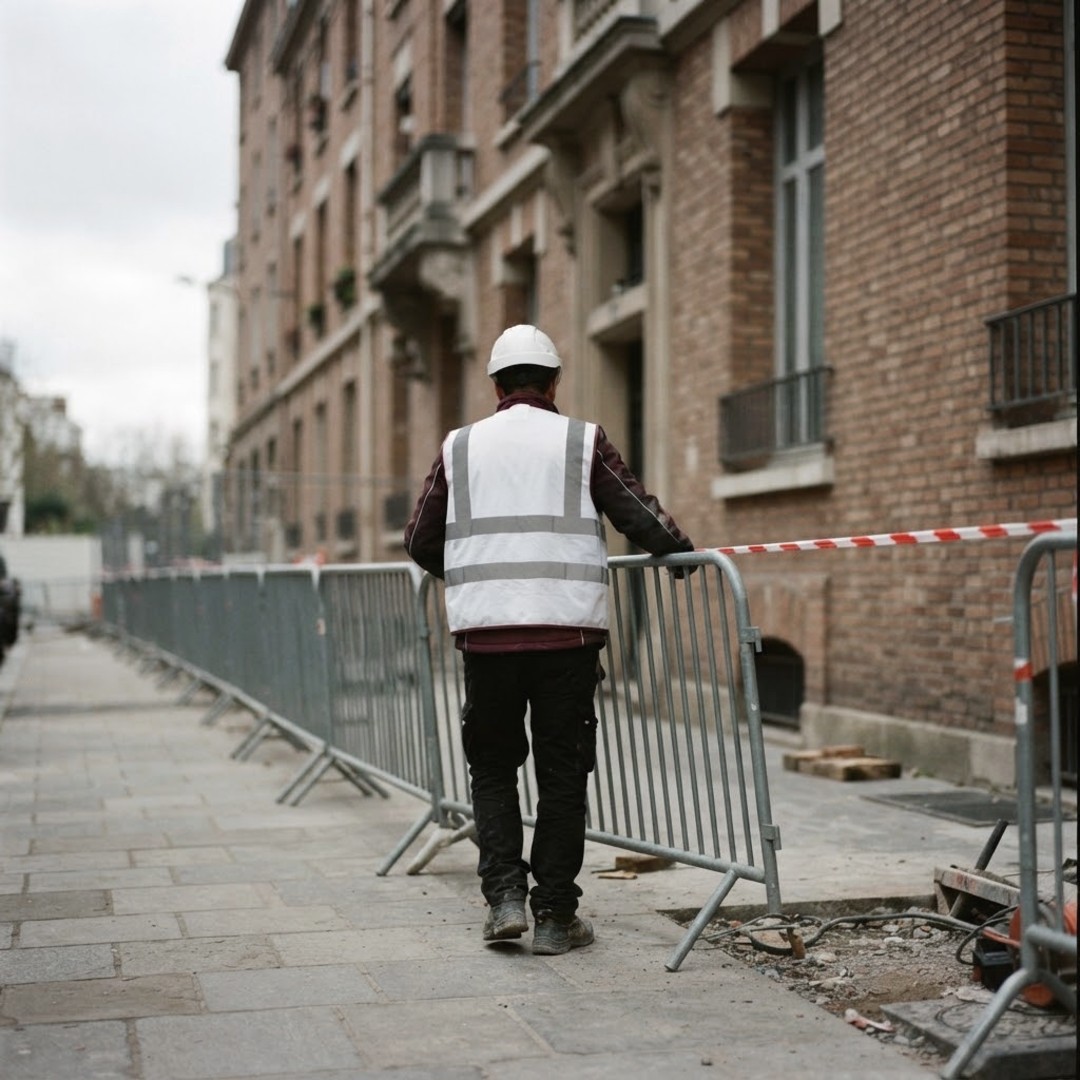 Mise en place des barrières de sécurisation sur un chantier