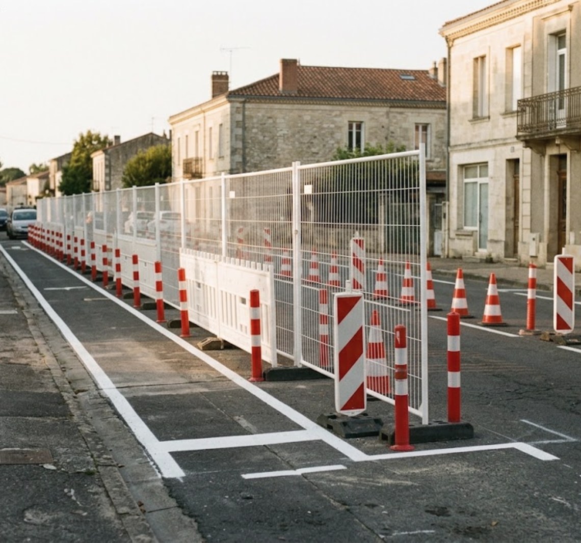 Emprise de chantier balisée sur la voirie