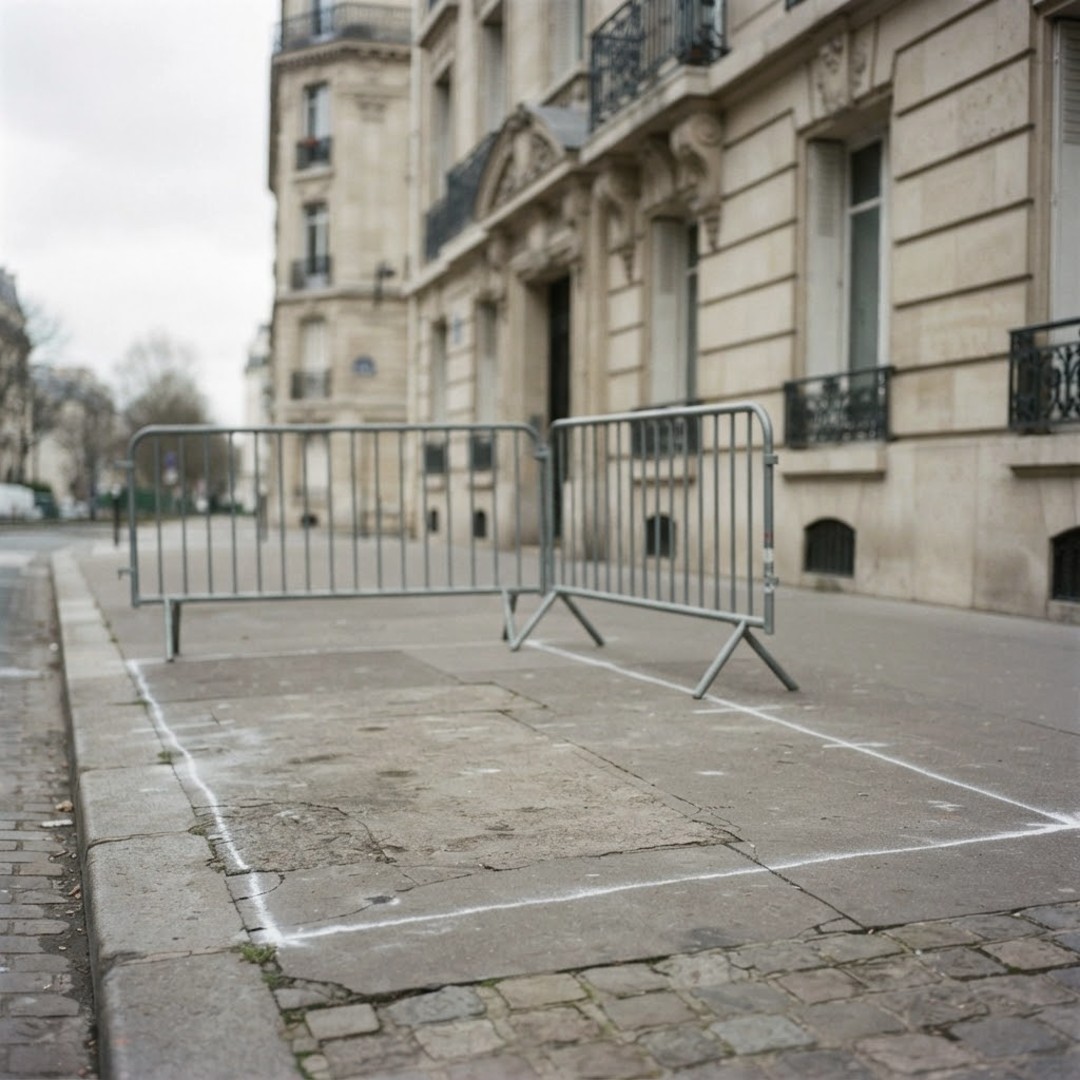 Emprise de chantier délimitée à la craie sur un trottoir