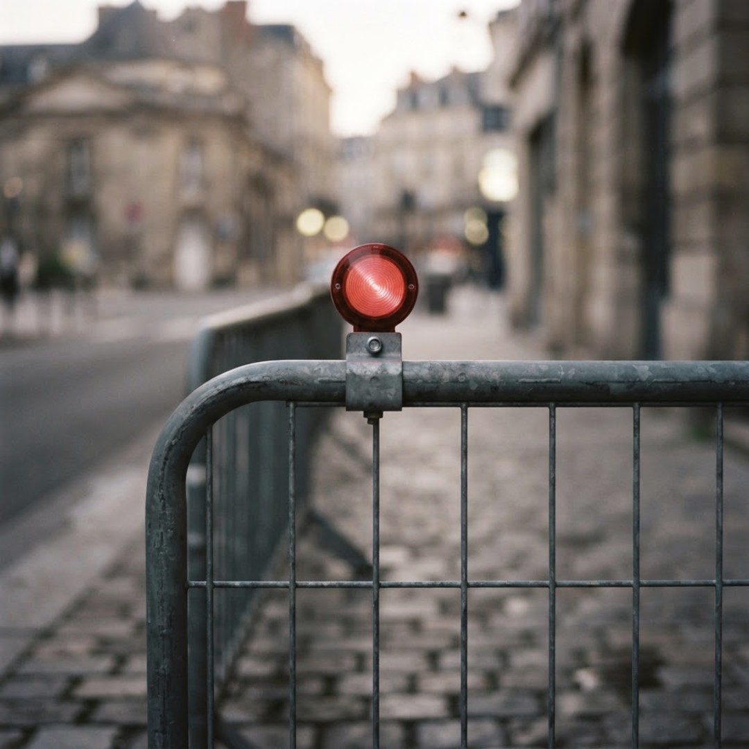 Barrière de chantier installée sur un trottoir