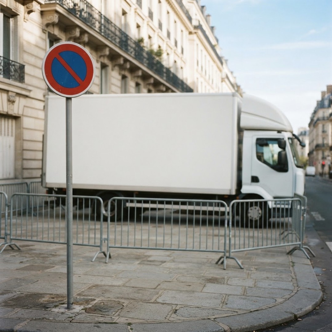 Panneau de stationnement interdit et emplacement réservé pour un déménagement