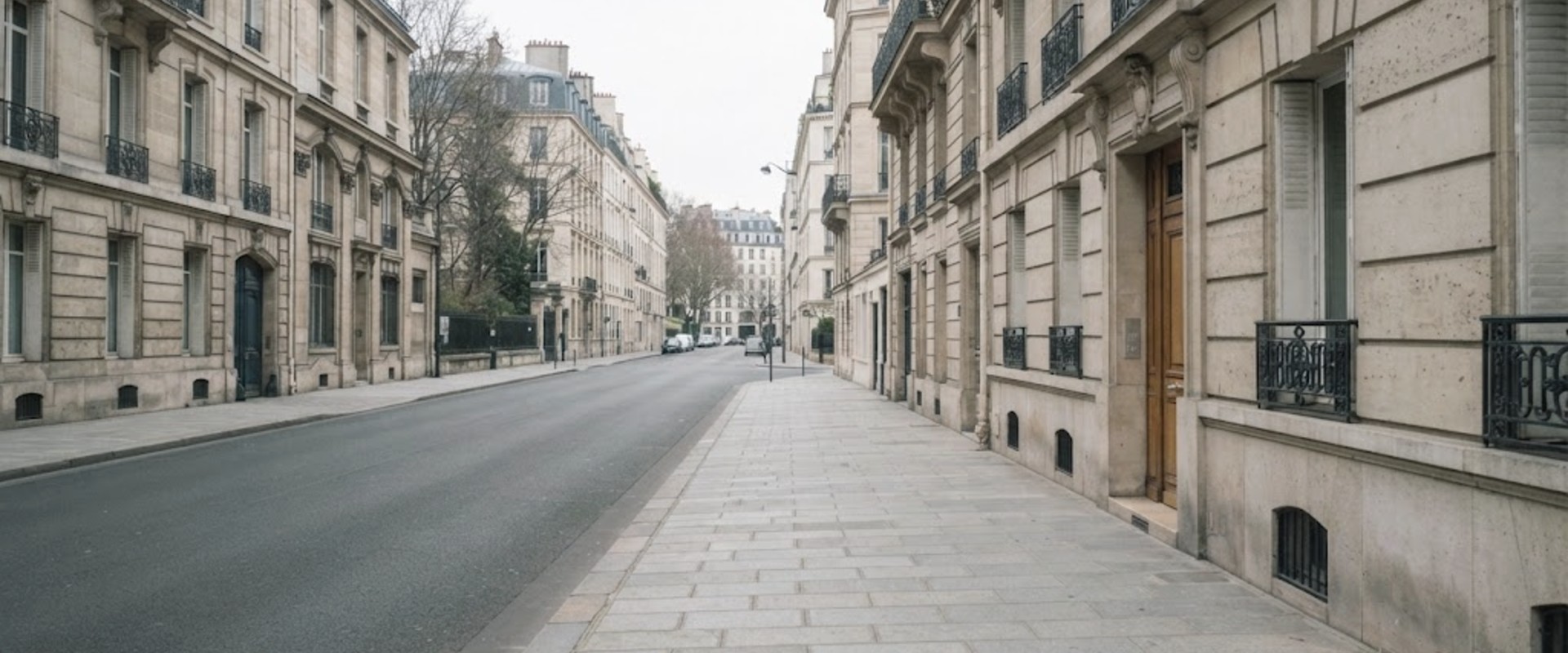 Rue et trottoir avant la mise en place de l'emprise