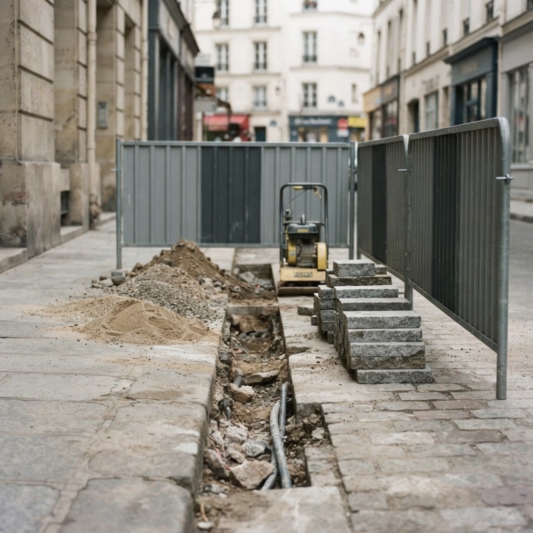 Intervention de voirie de courte durée sur un trottoir